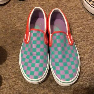 Red/blue/purple checkered vans